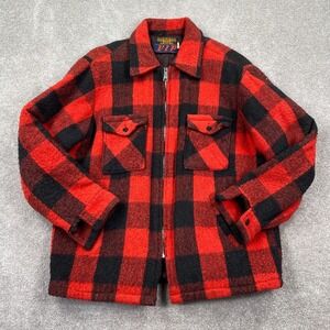 Vintage 70s VIP Men's Buffalo Plaid Thermal Full Zip Jacket Size L Christmas Red